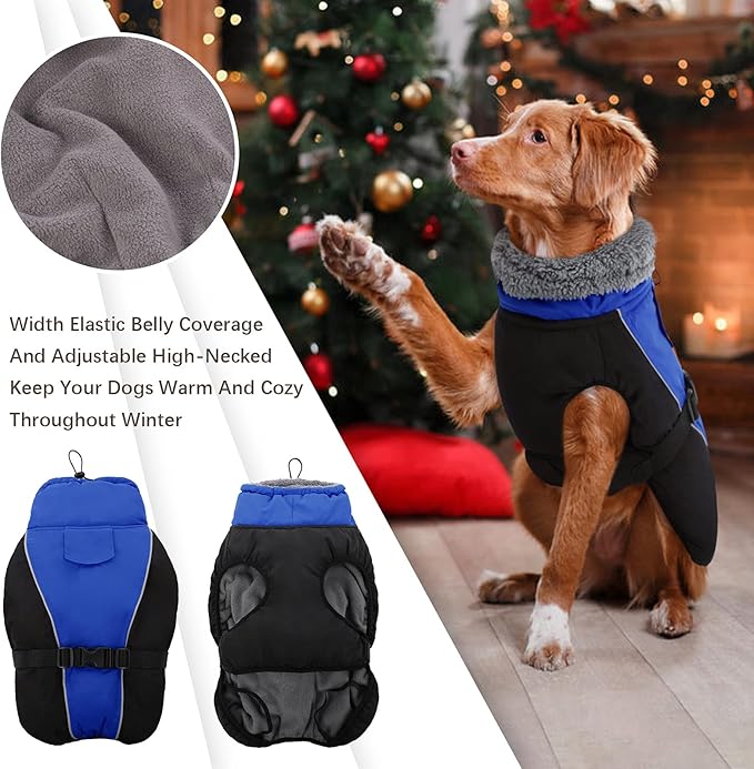 IDOMIK Dog Winter Coat, Reflective Waterproof Dog Jacket for Cold Weather, Warm Pet Coats for Small Medium Large Dogs, High Collar Doggy Fleece Snow Jacket, Winter Vest with Adjustable Buckle,M