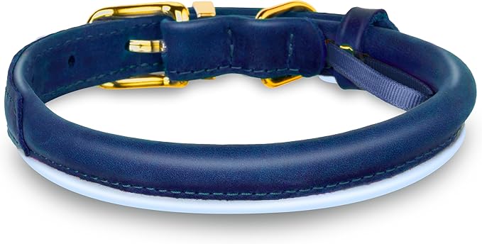 OOPSDOGGY Reflective Rolled Leather Dog Collar Adjustable Soft Padded Pet Collar for Small Medium Large Breed Dogs (Blue, M, 12"-15")