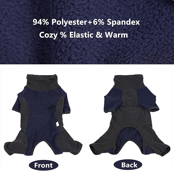 Winter Coat for Dogs - Warm Fleece Jacket, Windproof Pullover Jumpsuit, Fullbody Pajamas Onesie, Cold Weather Clothes for Medium Large Dogs (3XL, Blue)