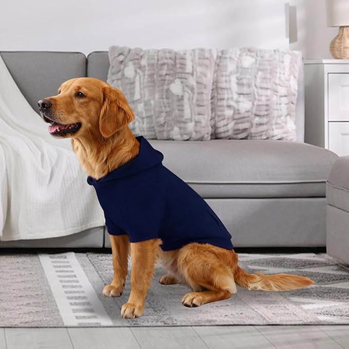 Basic Dog Hoodie, Soft Premium Quality Dog Hoodie Sweater with Leash Hole and Pocket, Cotton Doggy Puppy Sweatshirt Fashion Outfit for Dogs Puppy Small Medium Large - Navy Blue (XX-Large)