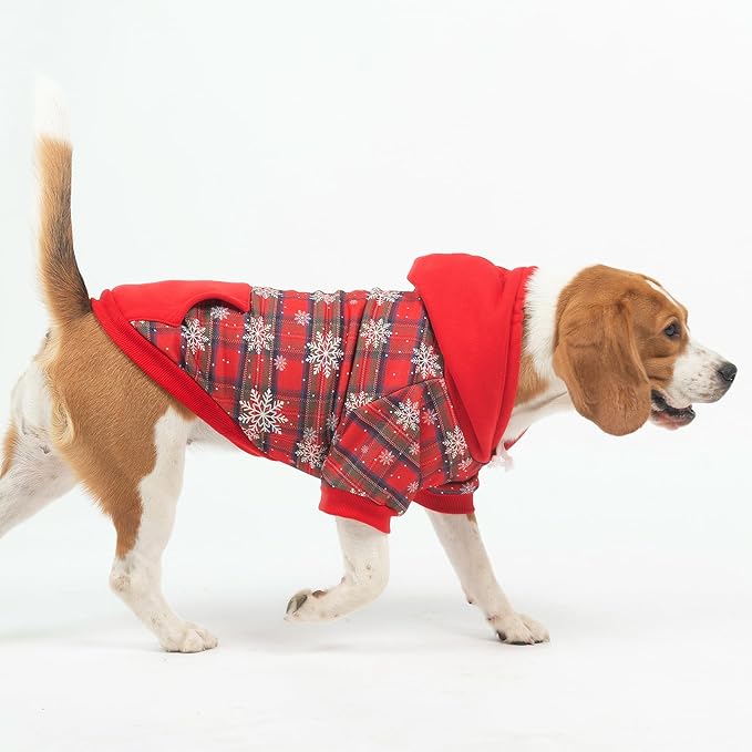 PUPTECK Fall Winter Dog Hoodie Pet Sweatshirt Soft Warm Clothes Fleece Lined with Hat for Small Medium Large Dogs, Pocket Design, Snow S