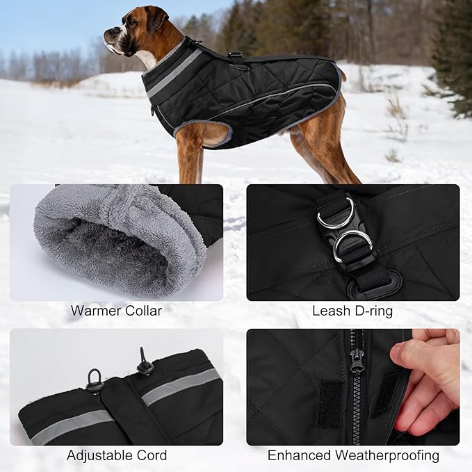 Dog Coat, Warm Dog Winter Coat for Medium Dogs, Waterproof Jacket with Harness Built in, Reflective Turtleneck Cold Weather Coats with Zipper,Pet Fleece Vest Snow Jacket, Black M