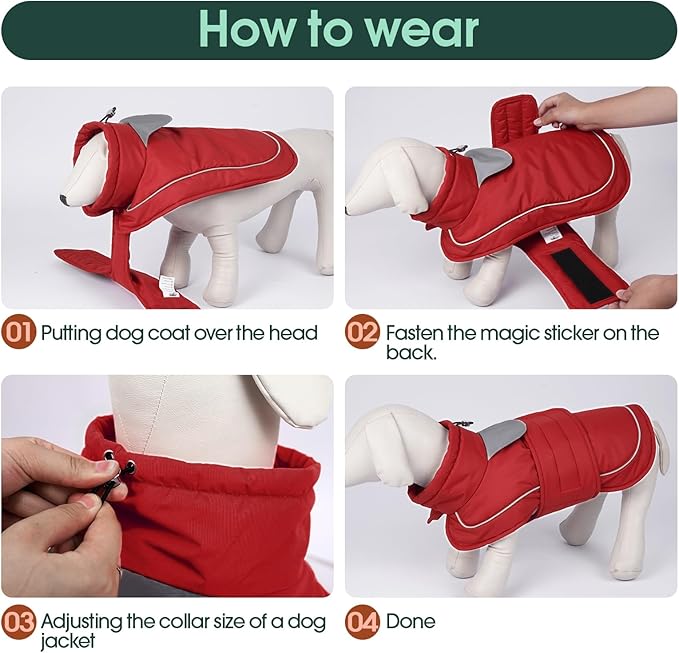Kuoser Dog Jacket, Dog Coats for Large Dogs, Winter Waterproof Big Doggie Vest, Reflective Dogs Cold Weather Coat, Windproof Turtleneck Pet Puffer Jacket Snowsuit Clothes with Harness Hole