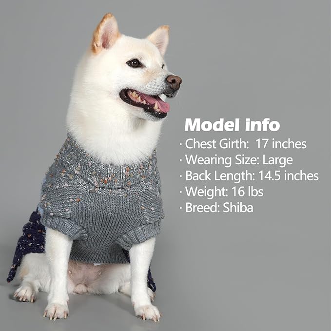 KYEESE Dog Sweater Color Block with Fuzzy Thread Knitted Turtleneck Dog Knitwear with dots in a Variety of Colors for Medium Dogs Fall Winter Dogs Clothes, Navyblue, XXL