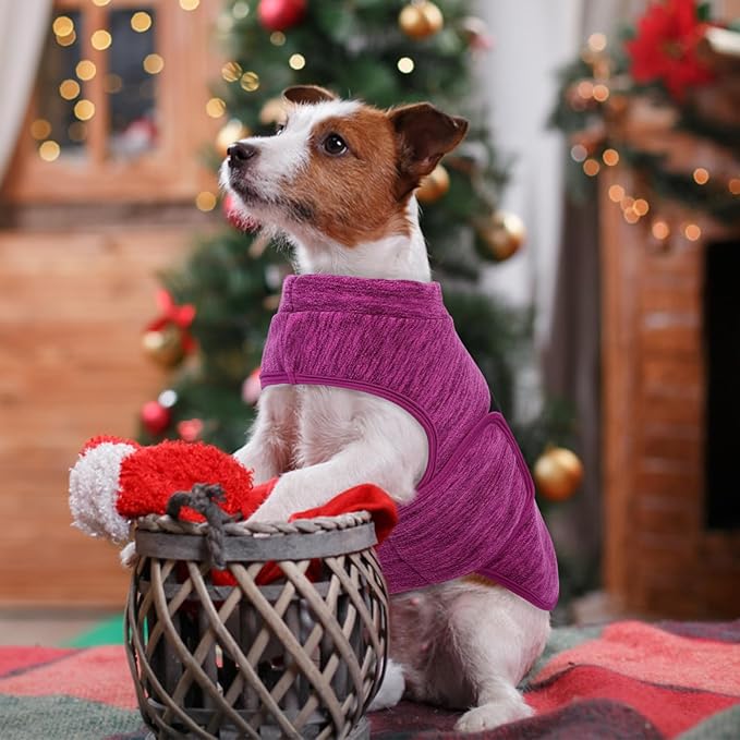 Queenmore Medium Dog Sweaters, Soft Fleece Vest Pullover Dog Jacket with Leash Hole, Warm Winter Dogs Clothes Cold Weather Doggy Dachshund Sweater for Medium Dogs Cats Boy or Girl (Cationic Berry,M)