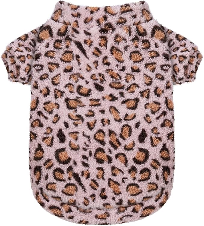 GreenJoy Leopard Print Dog Sweater – Stretchy Fleece Dog Turtleneck Sweatshirt for Puppies & Cats, Soft & Warm Pet Winter Clothes for Small, Medium & Large Dogs (Pink, Medium/Large)