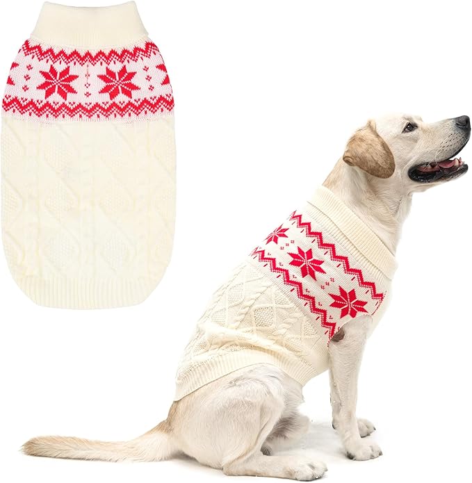 Warm Winter Dog Sweater - Cold Weather Pet Clothes for Small Medium Large Dogs Indoor Outdoor, Soft Classic Knit Puppy Apparel
