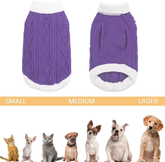 Small Dog Sweaters with Leash Hole Turtleneck Dog Sweaters Knitwear Boys Girls Warm Soft and High Stretch Pet Clothes for Fall Winter，Pet Shirts for Kitten Puppy Purple Large