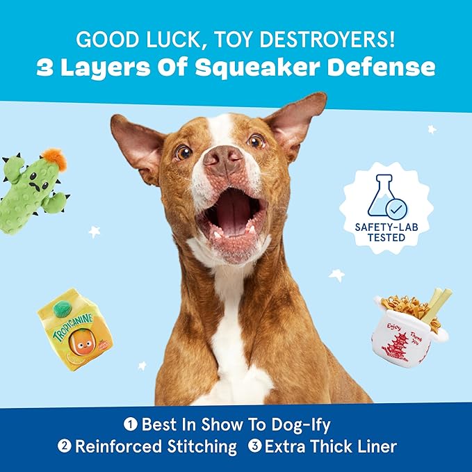 Barkbox 2 in 1 Interactive Plush Dog Toy - Rip and Reveal Toy for Dogs and Puppies - Stimulating Squeaky Pet Toys | Sub Zero Camping Hero (Small)