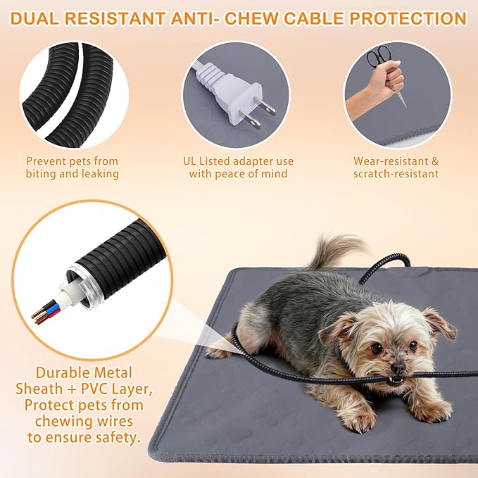 ELEGX Pet Heating Pad, 10 Adjustable Temperature Dog Cat Heating Pad, Waterproof Electric Heated Cat Bed with Smart Thermostat Switch & Chew Resistant Cord, Non-Slip Pet Heated Mat 17.7x17.7in