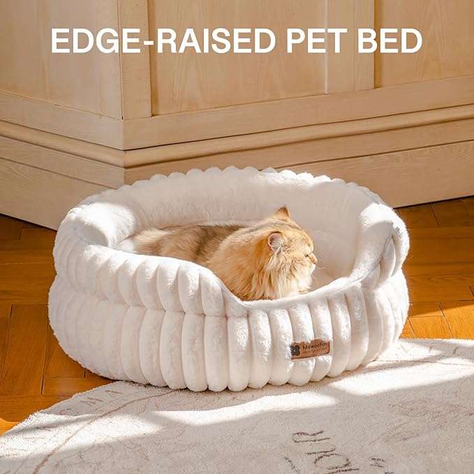 MEWOOFUN Washable Small Dog Bed, Cat Beds for Indoor Cats with Anti-Slip Bottom, Round Pet Bed for Puppy and Kitten (Beige, 24"x24"x9")