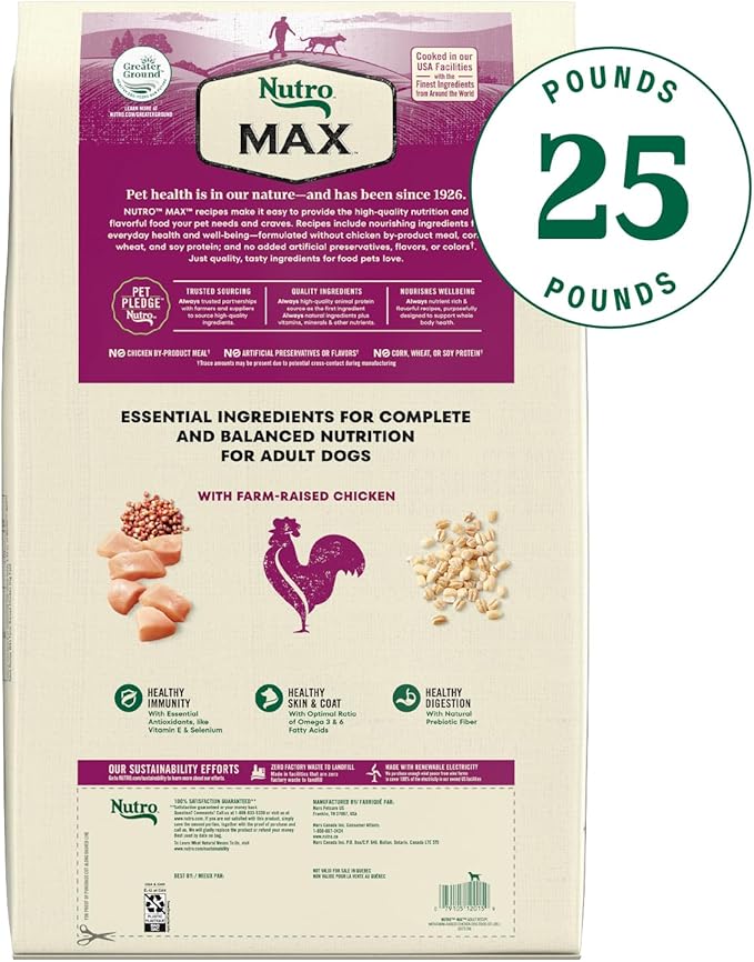 Nutro Max Adult Dry Dog Food with Farm-Raised Chicken, 25 lb. Bag