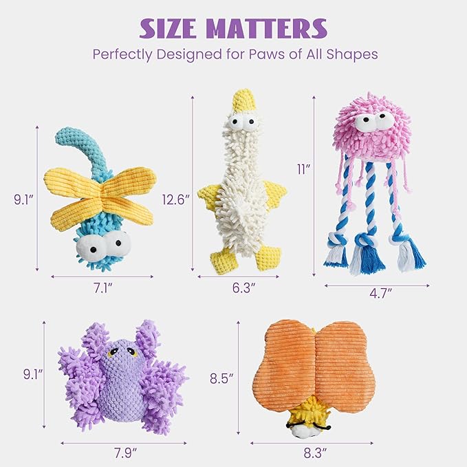 Nocciola Plush Squeaky Dog Toys, Cute Durable Stuffed Crinkle Puppy Pet Chew Toys for Large Medium Small Dogs - Spider