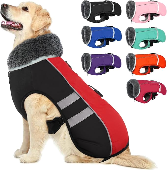 QBLEEV Warm Dog Coat Reflective Dog Winter Jacket, Waterproof Windproof Dog Turtleneck Clothes for Cold Weather Thicken Fleece Pet Dog Snowsuit Christmas Dog Vest Apparel for Small Medium Large Dogs M