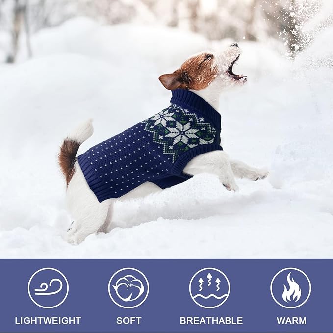 Kuoser Dog Sweater, Holiday Christmas Snowflake Pet Warm Knitwear Dog Sweaters Soft Puppy Clothing, Doggie Turtleneck Cold Weather Outfit Pullover for Small Medium Large Dogs Cats, Blue XS