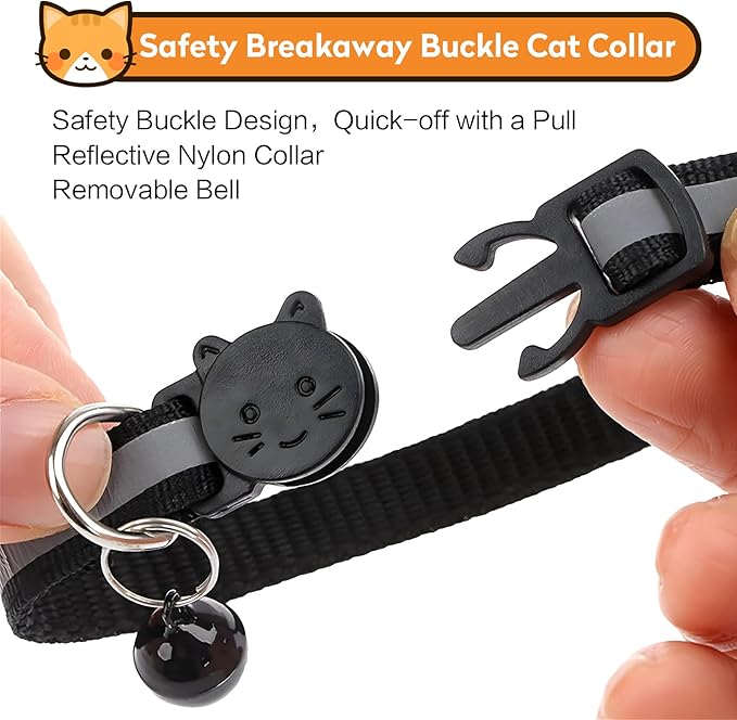 2 Pack Airtag Cat Collar with Bell, Reflective Nylon Kitten Collar with Apple Air Tag Holder and Breakaway Safety Buckle for Puppy Girl Boy Cats, 3/8" in Width and Lightweight, Yellow