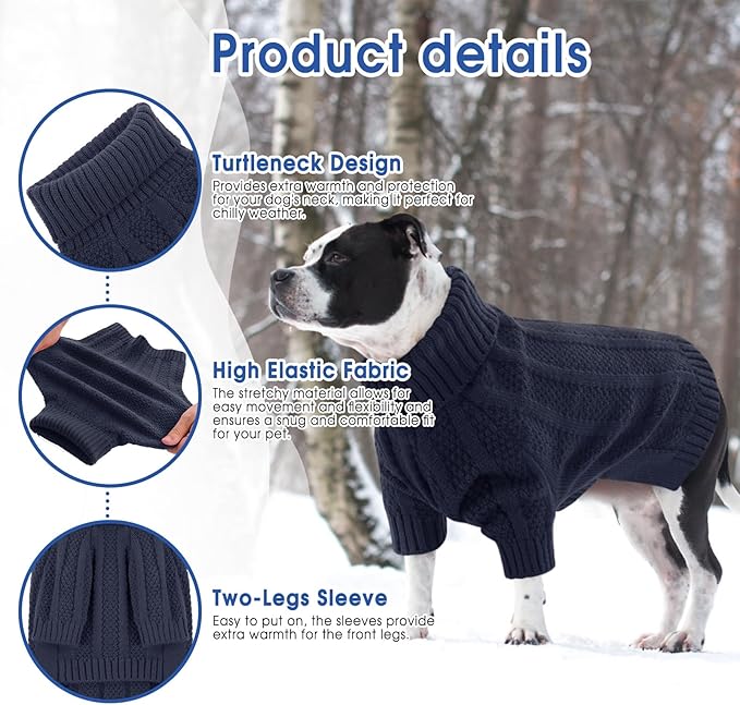 Queenmore Dog Sweaters for Medium Dogs Girls Boys,Soft Dog Sweater Xmas,Turtleneck Pullover Pet Sweaters Knitwear Outfit for Holiday,Knitted Soft Thick Warm Sweater for Bulldog,Dachshund(Dark Navy,M)