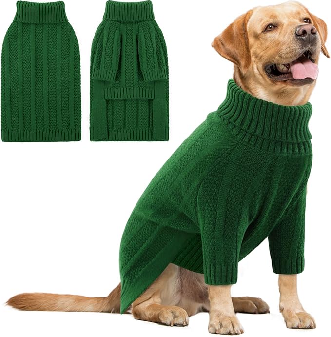 Queenmore XXL Dog Sweater,Large Dog Sweaters for Dogs Girls Boys,Xmas Turtleneck Pullover Pet Sweaters for Large Dogs,Cold Weather Doggie Sweatshirt Knitwear for Golden Retriever,Labrador(Green,XXL)