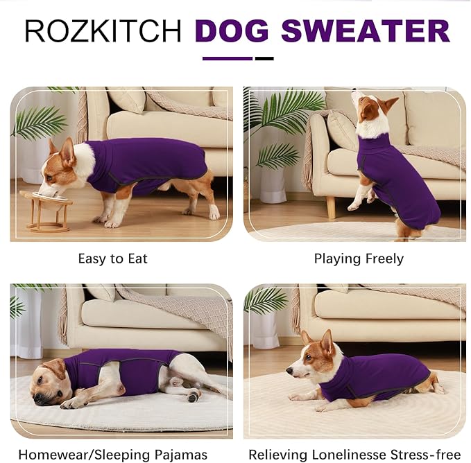 ROZKITCH Sweater for Dogs Large, Pet Windproof Warm Cold Weather Jacket Vest Cozy Jumpsuit Apparel Outfit Clothes for Walking Hiking Travel Sleep Purple XL