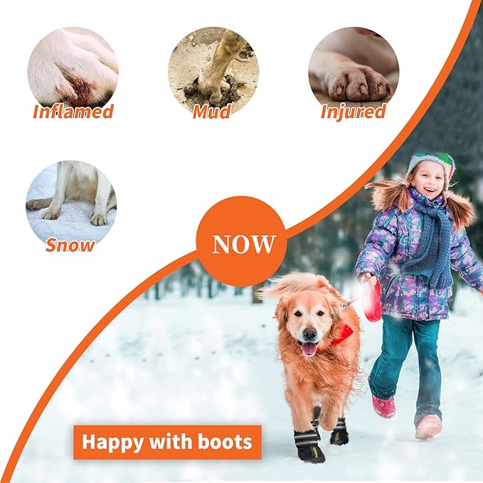 DcOaGt Dog Shoes for Large Dogs, Waterproof Anti-Slip Dog Boots & Paw Protectors for Hot Pavement Summer Winter Snow, Breathable and Reflective Dog Booties for Hiking/Walking/Outdoor/Floor