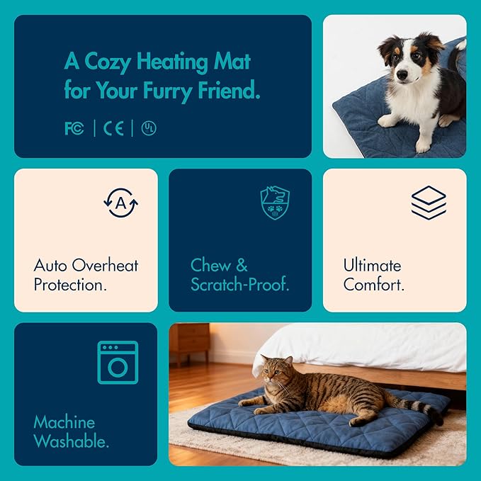 Dog Heating Pad (56"x40") - Waterproof Electric Heated Mat & Pet Bed for Indoor and Outdoor Use, Chew Resistant Cord, Machine Washable Cover with Wheat Pattern Quilting, for Cats and Pets