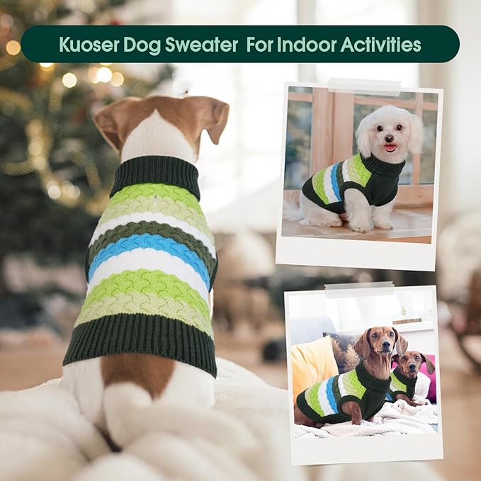 Kuoser Dog Sweater, XL Dog Sweaters for Large Dogs Pet Cable Knitted Pullover Warm Clothes, Turtleneck Classic Knitwear Soft Thick Puppy Xmas Holiday Outfit Cold Weather Thermal Wear, Green XL