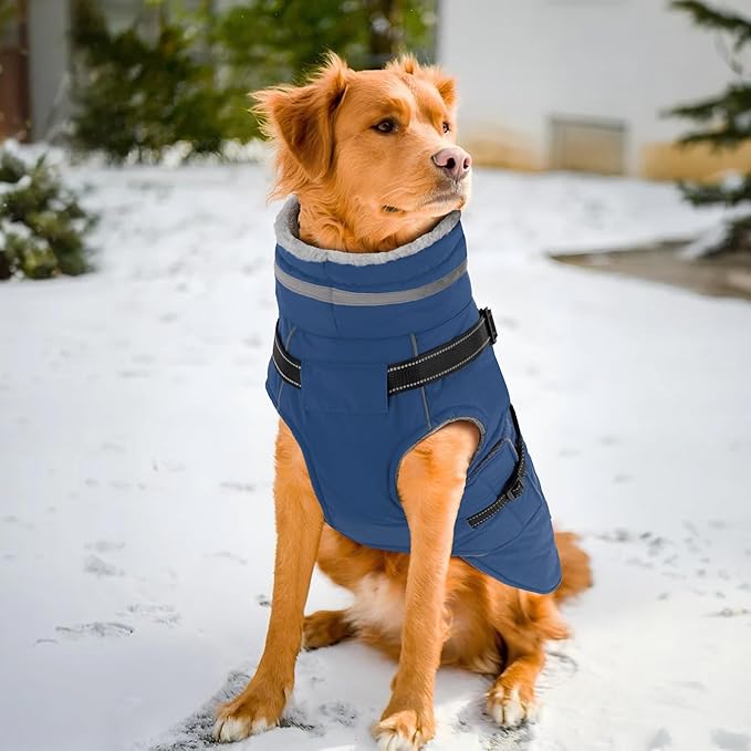 PETDSH Dog Coat Medium, Built-in Harness Dog Jacket with Warm Fleece Lining, Waterproof Reflective Dogs Winter Coat, Pet Coats with Pocket and Trash Bags (Navy Blue, Medium)