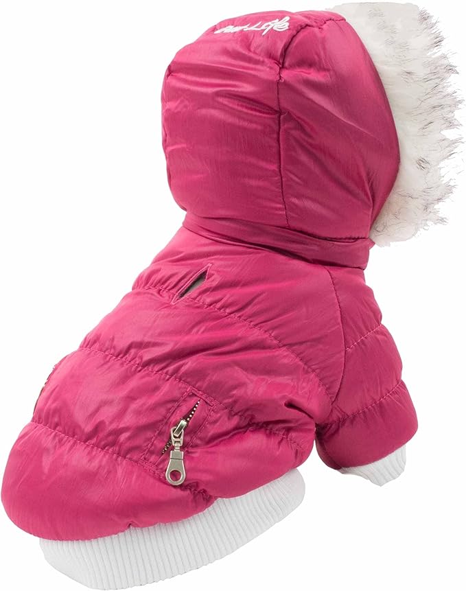 PET LIFE Classic Metallic Fashion Pet Dog Coat Jacket Parka w/ 3M Insulation and Removable Hood, X-Small, Metallic Pink