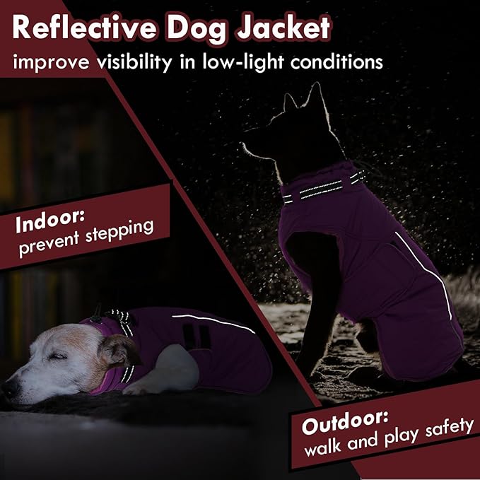 Dog Jackets for Large Dogs, Waterproof Winter Coat with Harness Built-in, Reflective Adjustable Hook&Loop Snowsuit, Warm Cold Weather Coats for Big Dogs Great Dane Doberamn, XXXXL Purple