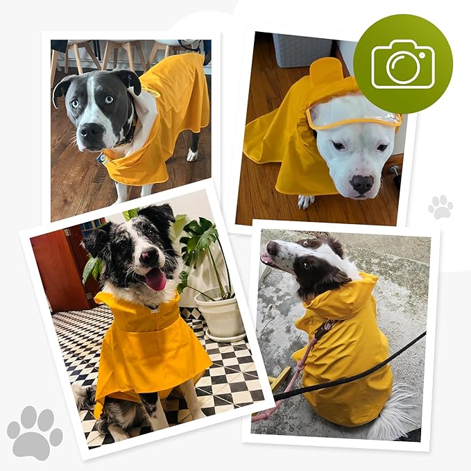 Dog Raincoat, Waterproof Windproof Dog Rain Jacket with Hood, Rain Coat with Leash Hole, Adjustable Raincoat Poncho for Small Medium Large Dogs Outdoor (Neon Yellow, Large)