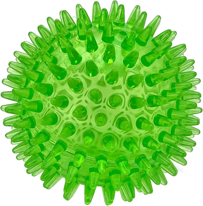 Cutie's PetBox Squeaky Rubber Spike Toy Ball for Small Dogs (2.5 Inch, Green)
