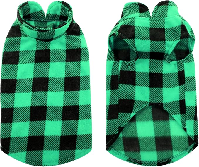 KAMA BRIDAL Spring Autumn Winter Coat Pullover Fleece Vest for Cats Small and Medium Dogs Thin Sweater Green & Black Plaid (Green, XS)