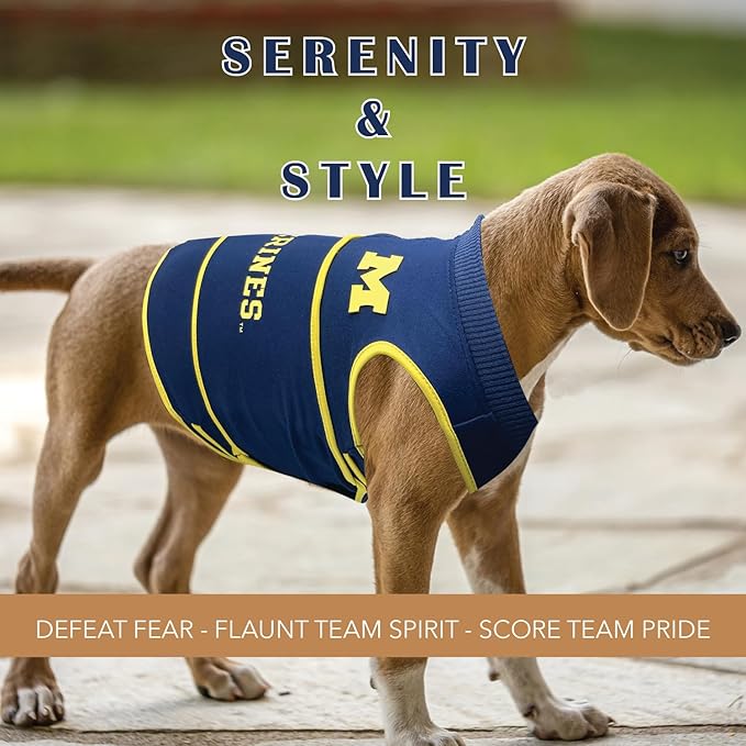 NCAA Michigan Wolverines Dog Anxiety Shirt Calming Soothing Vest, Dogs Cats with Anxiety, Fears, Fireworks, Loud Noises, Dark, Lonely Keeps Dogs Calm & Feeling Safe, Relaxing Jacket, Medium