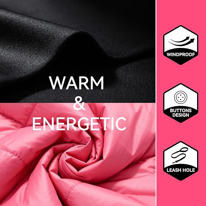 LESYPET Dog Coat for Small Dogs, Windproof Doggie Puffer Jacket with Leash Hole, Extra Warm Dog Jacket Winter Coat, Pink M
