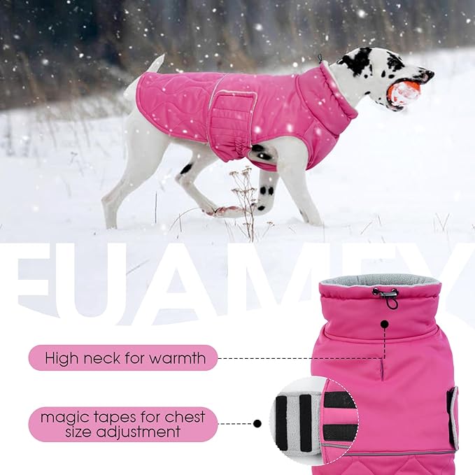 FUAMEY Winter Warm Dog Coat, Fleece Turtleneck Jacket, Thick Waterproof Windproof Cold Weather Coats, Snowsuit Vest for Small to Large Dogs