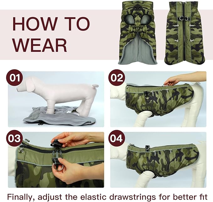 Dog Coat Winter Warm Dog Jackets for Large Dogs Reflective Snowsuit with Harness Fleece Dogs Snow Jacket Waterproof Pet Clothes for Cold Weather