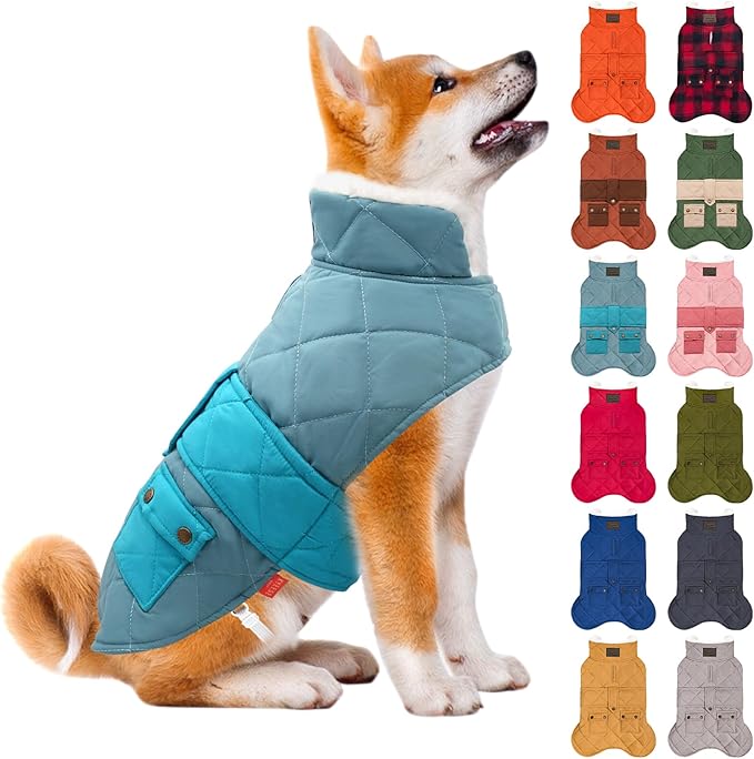 KYEESE Dog Coat Warm Pet Winter Puffer Coat with Leash Hole Waterproof Dogs Jacket with Fleece Lined Thick Cat Clothes with Pocket Soft Pet Sweater for Cold Weather Windproof Dog Coats for Small Dogs
