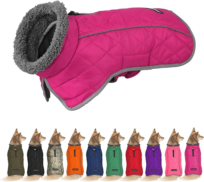Fragralley Dog Coat Large, Waterproof Dog Jacket with Warm Fleece Lining, Adjustable Reflective Dogs Winter Coat, Turtleneck Pet Coats for Cold Weather (Rose Pink L)