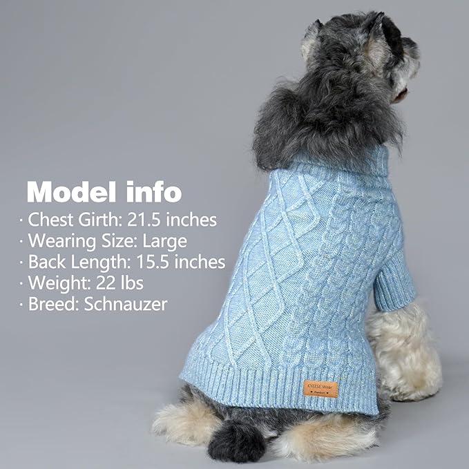 KYEESE Dog Sweater Stretchy Pet Sweater Warm Dogs Clothes with Long Sleeve Classic Cable Knit Turtleneck Dogs Coats, Soft Small Dog Sweater for Cold Weather, Blue, X-Small