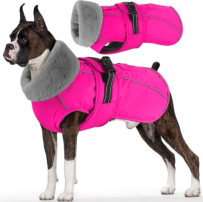 Dogcheer Dog Coat with Pocket, Waterproof Dog Jacket with Adjustable Buckle, Reflective Puppy Winter Coat Warm Turtleneck Fleece SnowJacket for Small Medium Large Dogs - Pink L