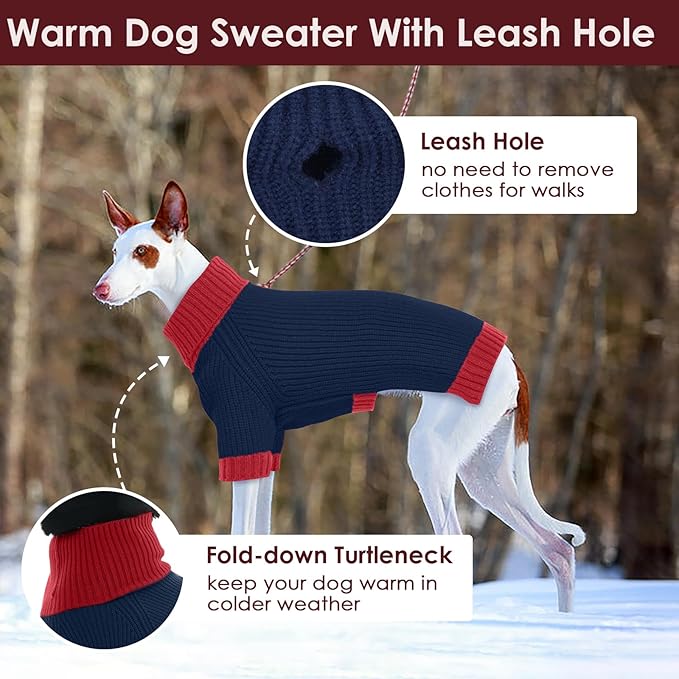 Great Dane Dog Sweater XXXXXL, Warm Turtleneck Dog Sweater with Harness Hole, Stretchy Christmas Sweaters for Extra Large Dogs Boy Girl, Winter Warm Pet Clothes Holiday Outfit, NavyBlue 5XL