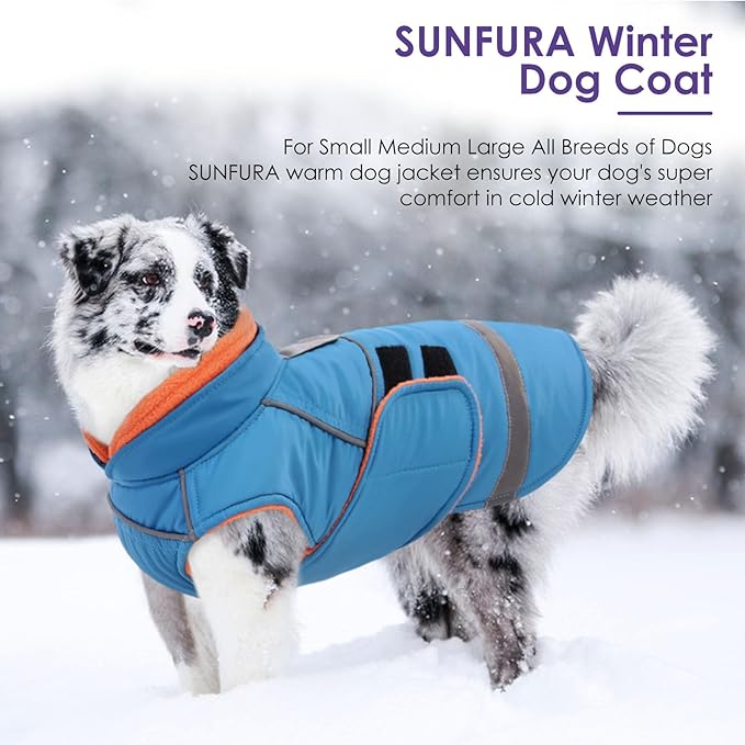 SUNFURA Large Dog Coat, Dog Jacket for Winter, Warm Pet Winter Coat for Cold Weather, Thick Fleece Jacket for Large Dogs, Pug, French Bulldog, Pitbull, Turquoise X-Large