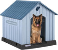 PUKAMI Large Dog House Outdoor Indoor, Plastic Dog House Weatherproof for Large Dogs, Study Puppy Shelter with Air Vents and Elevated Floor, Easy Clean and Assemble (Blue, 36.81"D x 38.7"W x 39.1"H)