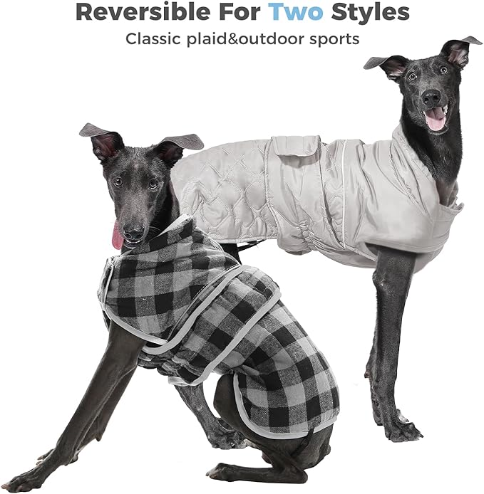 PAWZ Road Dog Winter Coat with 5 Layers Warm Material, Reversible Dog Clothes with 2 Sides, Dog Jacket Outdoor Water Repellent, (Light Beige Plaid S)