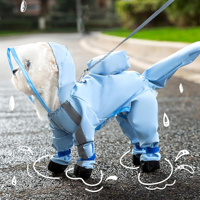 Small Dog Raincoat with Legs, Ideal for Teddy Bears, Waterproof Full Coverage with Mini Backpack, Reflective Hoodie and Detachable Tail (Blue, X-Large(Suggest Weight 13.2-16.6lb))