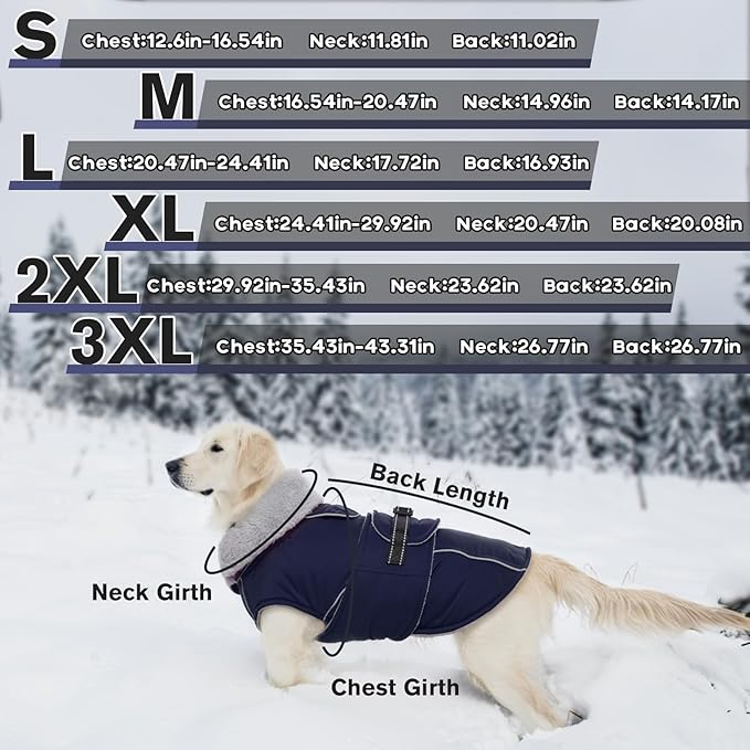 Lelepet Warm Dog Coat Waterproof Dog Jacket for Large Dogs Reflective Fleece Vest with Adjustable Buckle Hook & Loop Windproof Cold Weather Coats for Small Medium Large Dogs, Navy Blue, XL