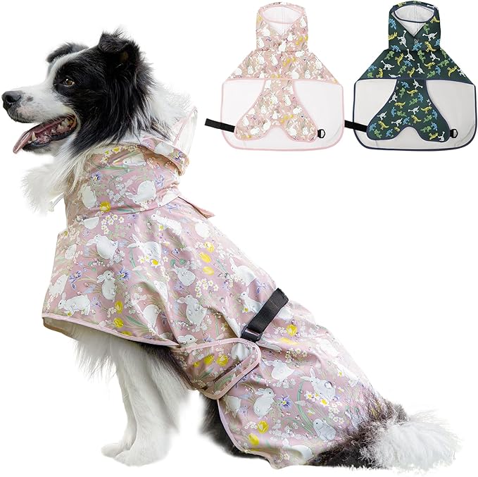 Dog Raincoat, Waterproof Windproof Dog Rain Jacket with Hood, Rain Coat with Leash Hole, Adjustable Raincoat Poncho for Small Medium Large Dogs Outdoor (Pink, Medium)