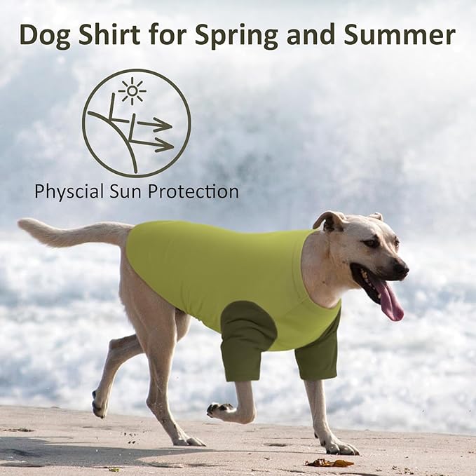 2 Pack Dog Shirt for Large Dogs XXL - Soft Breathable Cotton Tees, Freedom of Movement Prevents Overheating Dog Clothes for Border Collie, Pitbull, Boxer, Hiking, Play, Casual Wear, Green