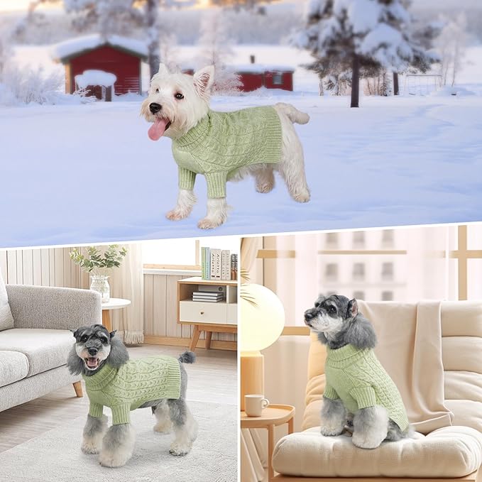 KYEESE Dog Sweater Soft Pet Coats, Long Sleeve Medium Pet Sweater with Classic Cable Knit Warm Dog Clothes Turtleneck Pet Sweater for Medium Dogs, Green, XX-Large
