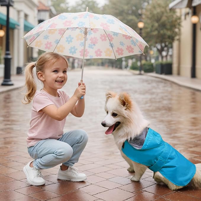 Dog Raincoat Dog Rain Jacket Poncho Waterproof Pet Rain Suit Double Layer Breathable Lining Hooded Leash Hole Adjustable Puppy Small Medium Dogs,Blue,L
